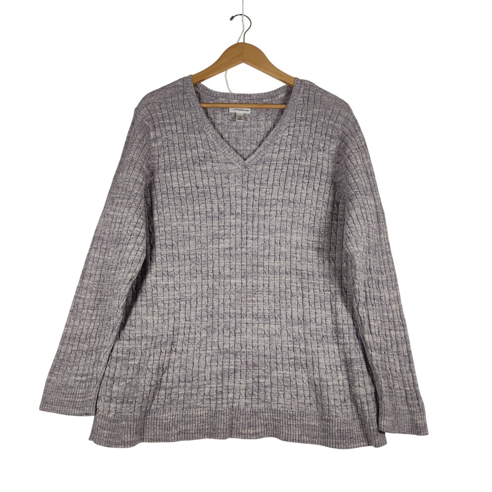 Croft & Barrow Womens 2X Purple Marled Cable Knit V-Neck Sweater Long Sleeve